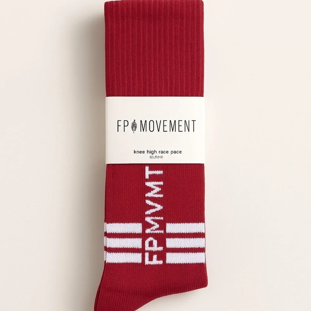 NWT Free People Race Pace Stripe Scrunch Socks in Red